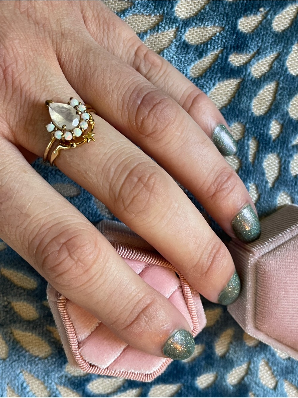 Gold Teardrop Ring set from Local Eclectic Opal Accents - White & Gold